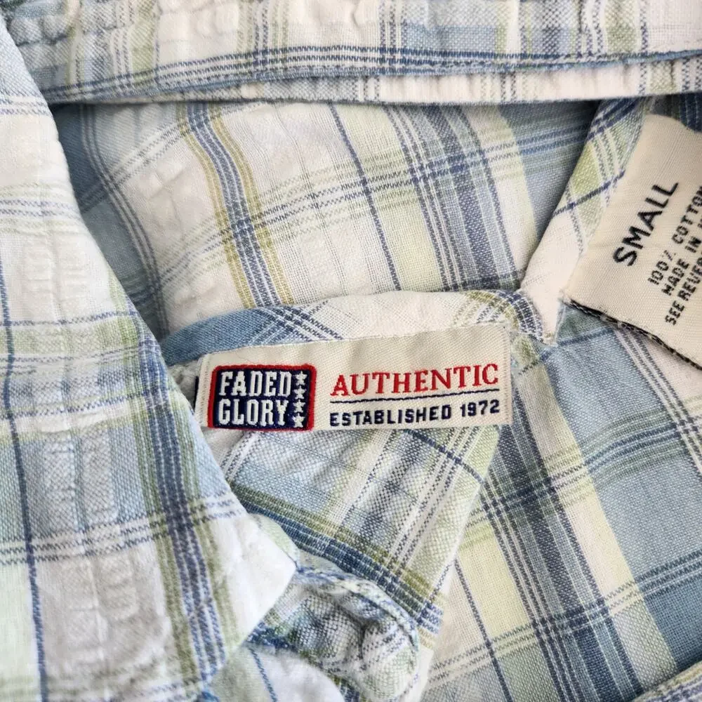 Vintage Y2K Faded Glory Blue White Plaid Sleeveless Button Down Top S Cottage - Picture 8 of 9